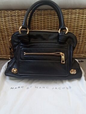 Marc by Marc Jacobs Black Leather Satchel with Gold Hardware